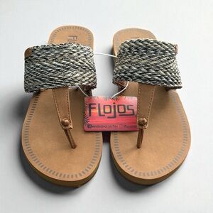 NWT Flojos Women's Woven Thong Strap Tan and Black Slip On Sandals! Size 10!